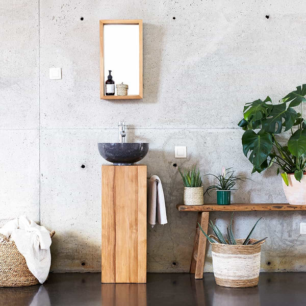 Meuble bas de salle de bain côté gauche Bartolo en teck naturel