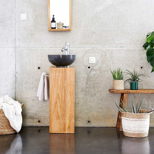 Meuble bas de salle de bain côté gauche Bartolo en teck naturel
