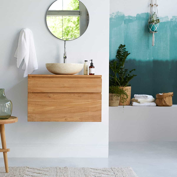 Meuble bas de salle de bain nervio en teck naturel