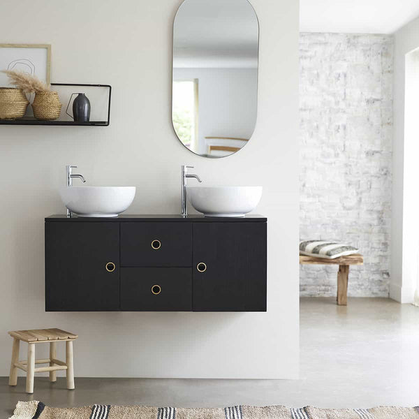 Meuble bas de salle de bain Judrio en teck noir