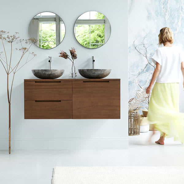 Meuble bas de salle de bain marzebego en teck naturel