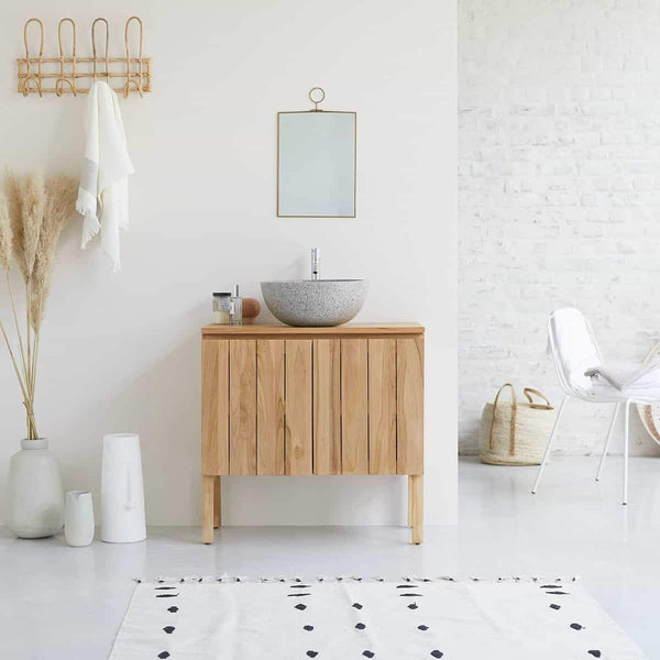 Meuble bas de salle de bain nervio en teck naturel