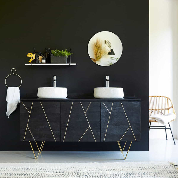 Meuble bas de salle de bain Pisuena en manguier noir