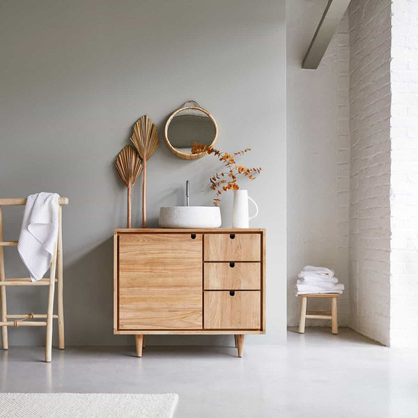 Meuble bas de salle de bain Saône en teck naturel