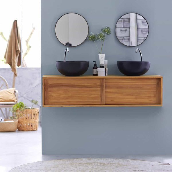 Meuble bas de salle de bain Terzo en teck naturel