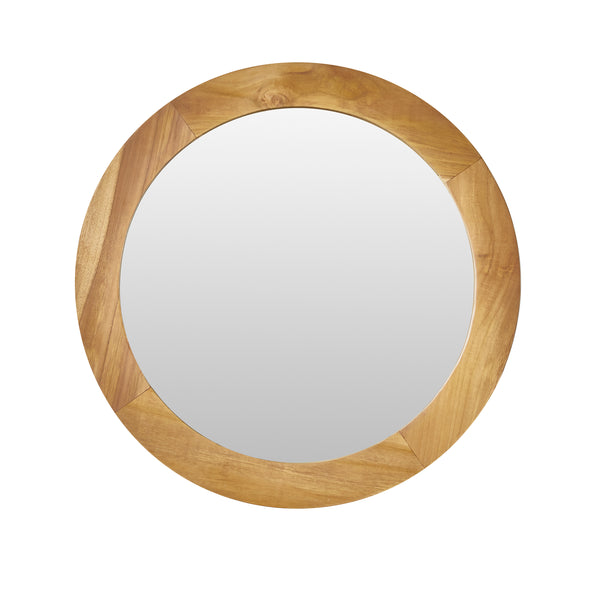 Miroir rond en bois de teck marron