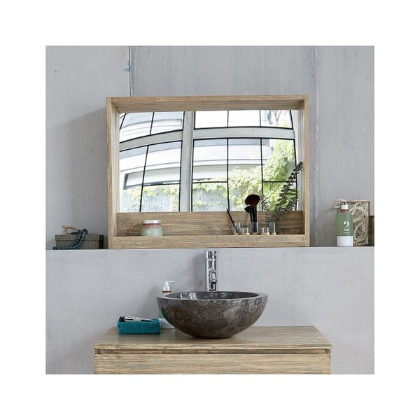 Miroir avec rangement en bois d'hévéa gris