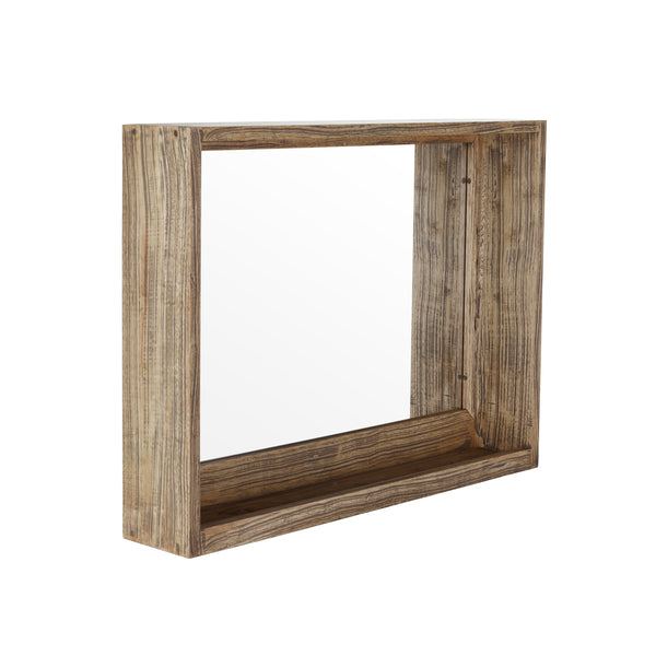 Miroir avec rangement en bois d'hévéa gris
