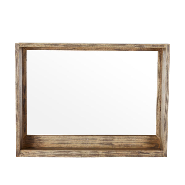 Miroir avec rangement en bois d'hévéa gris