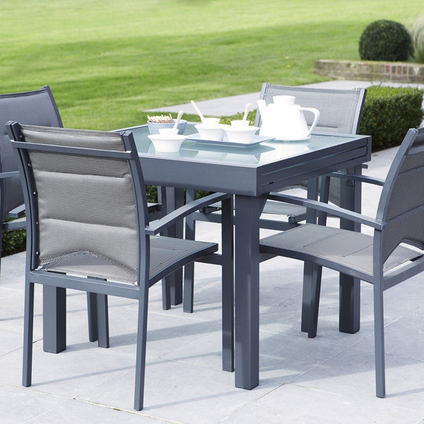 Salon de jardin extensible en aluminium et verre 4/8 places ARRIOUS, gris