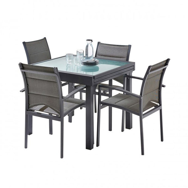 Salon de jardin extensible en aluminium et verre 4/8 places ARRIOUS, gris