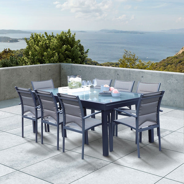 Salon de jardin extensible en aluminium et verre 8/12 places ARRIOUS, gris
