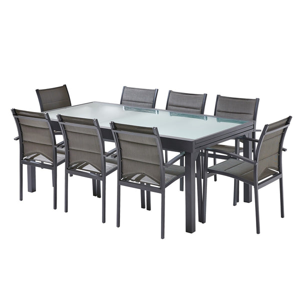 Salon de jardin extensible en aluminium et verre 8/12 places ARRIOUS, gris