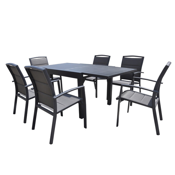 Salon de jardin extensible en aluminium 6/10 places ARRIOUS, noir
