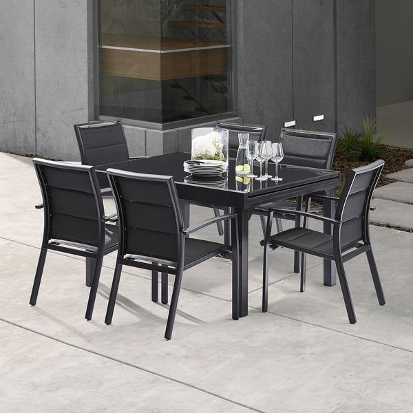 Salon de jardin extensible aluminium noir 6/10 places ARRIOUS, noir