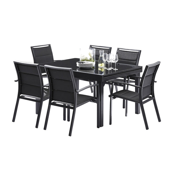 Salon de jardin extensible aluminium noir 6/10 places ARRIOUS, noir