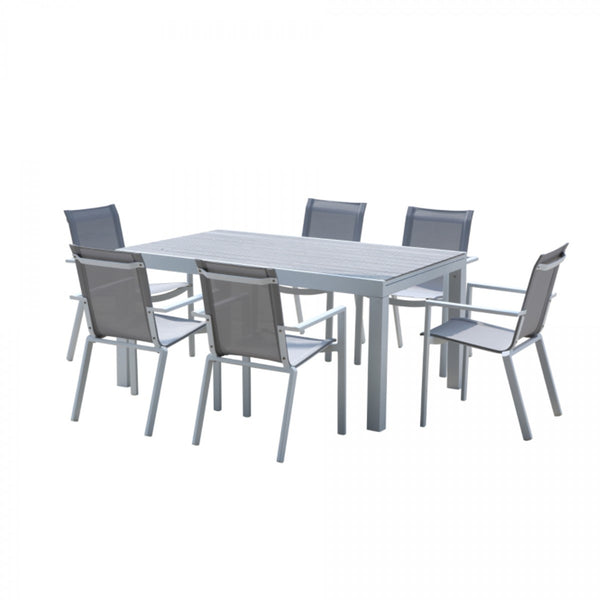 Salon de jardin extensible aluminium blanc et textilène 6/10 places blanc