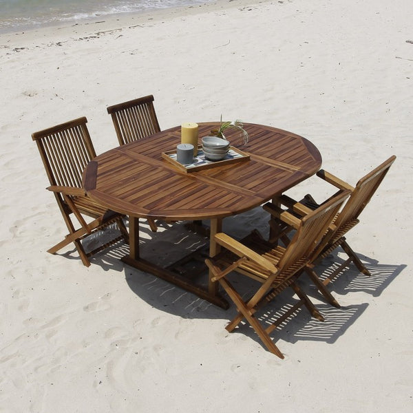 Salon de jardin extensible ovale en teck huilé 4/8 places LASPIALADE, marron