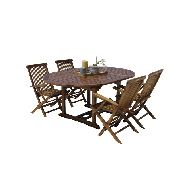 Salon de jardin extensible ovale en teck huilé 4/8 places LASPIALADE, marron
