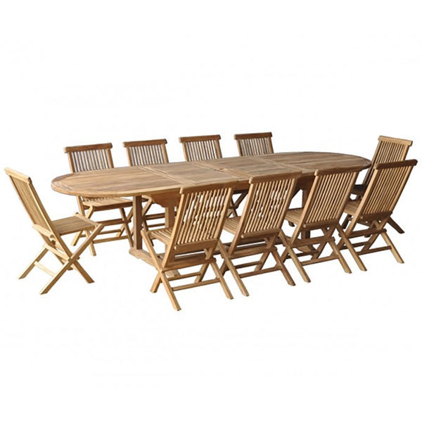 Salon de jardin extensible ovale en teck 10/12 places SAVIGNY, marron