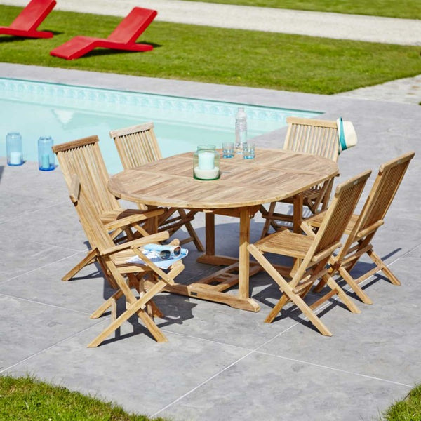 Salon de jardin extensible en bois de teck 6/8 places SAVIGNY, naturel