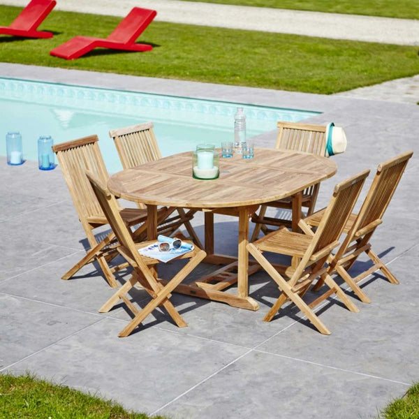 Salon de jardin extensible en bois de teck 6/8 places SAVIGNY, naturel