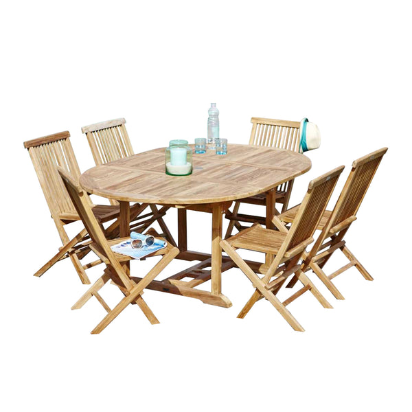 Salon de jardin extensible en bois de teck 6/8 places SAVIGNY, naturel