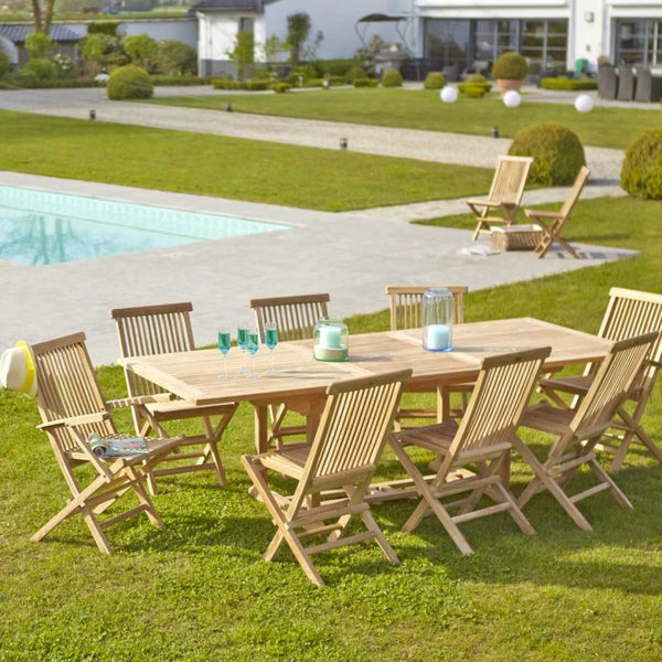 Salon de jardin extensible rectangulaire en teck 8/10 places SAVIGNY, marron