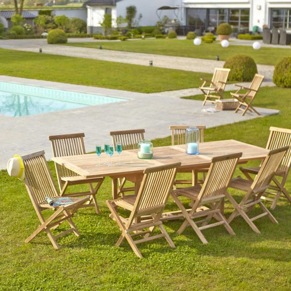 Salon de jardin extensible rectangulaire en teck 8/10 places SAVIGNY, marron