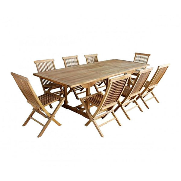 Salon de jardin extensible rectangulaire en teck 8/10 places SAVIGNY, marron