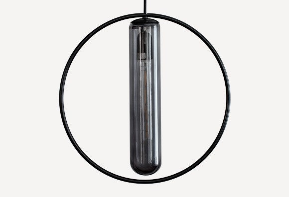 Suspension Lee en métal laqué noir et verre teinté