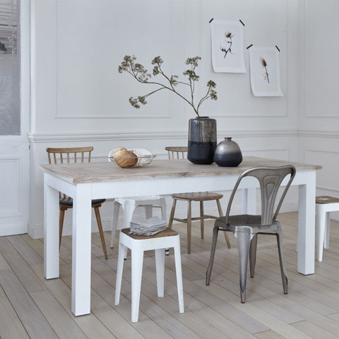 Table en bois d'acajou blanc et teck naturel 8 personnes BONNAL, blanc