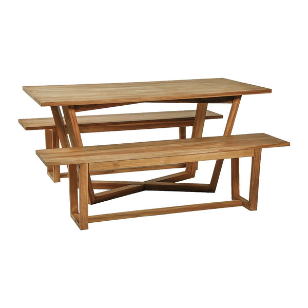 Ensemble table et bancs en bois de teck 8 personnes naturels