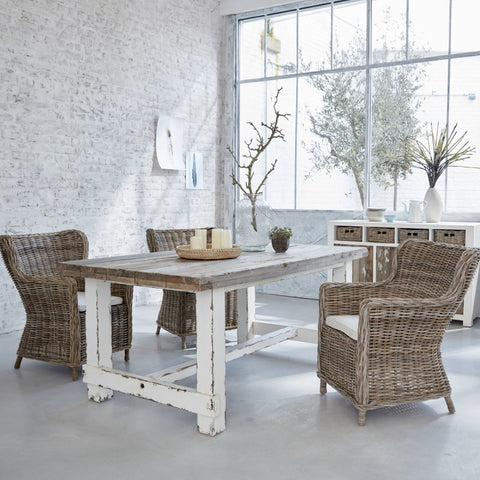 Table en bois de pin recyclé rectangulaire 10 personnes SUYEN,Blanc