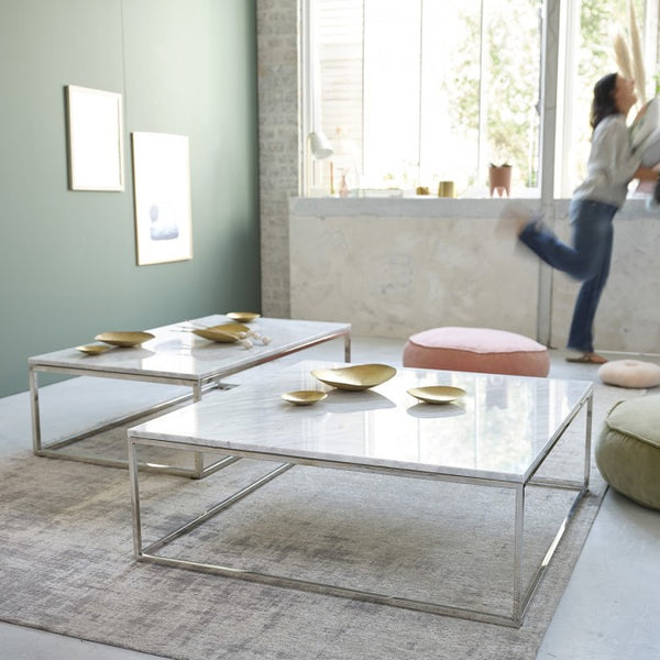 Table basse rectangulaire en marbre blanc et métal 120