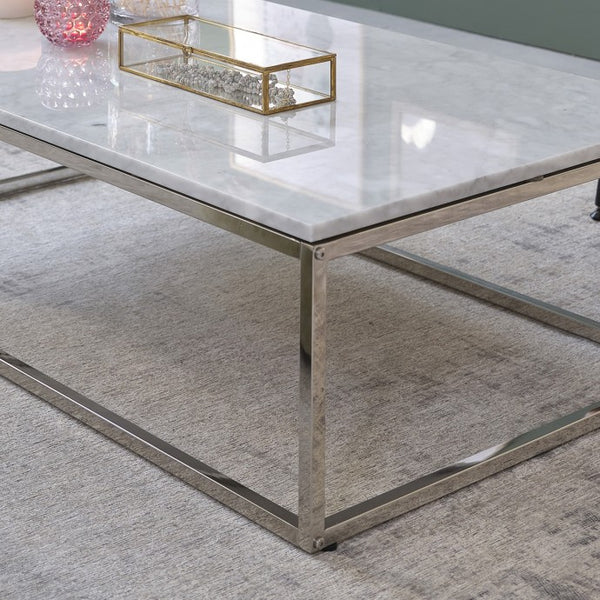 Table basse rectangulaire en marbre blanc et métal 120