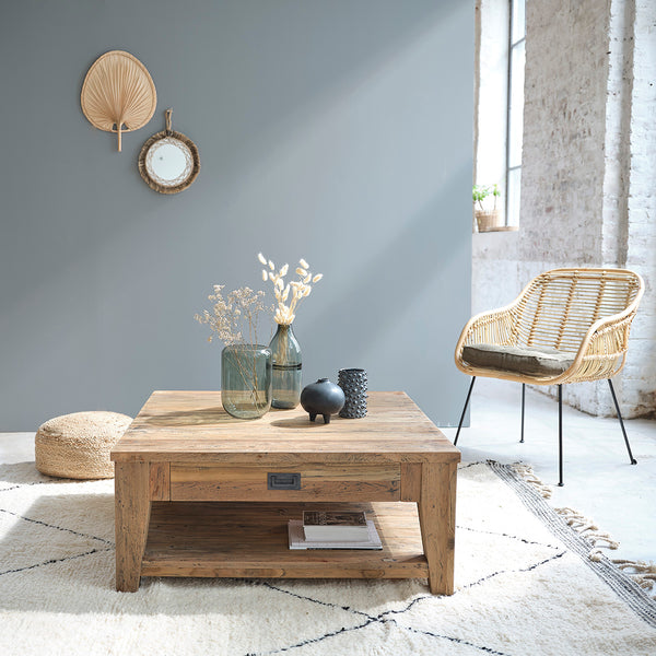 Table basse en bois de teck recyclé 100 aule, naturell