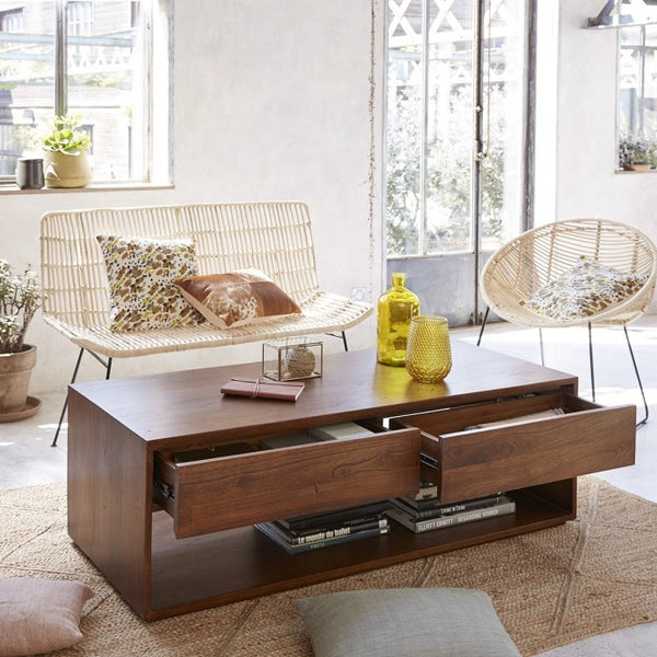Table basse marron en bois finition noyer 140 AUSSEILLA, marron
