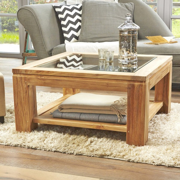 Table basse vitrée en bois de teck 80 BADÈTE, naturel