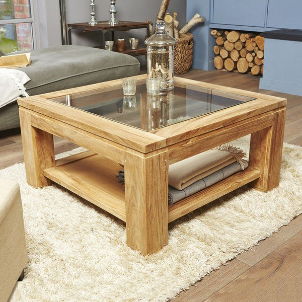 Table basse vitrée en bois de teck 80 BADÈTE, naturel