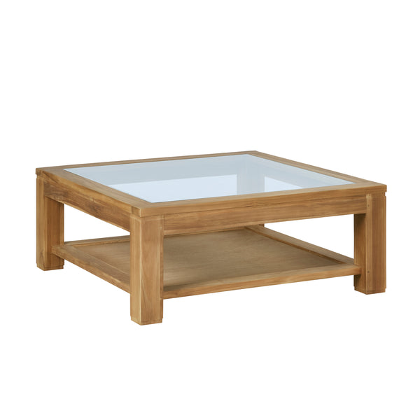 Table basse vitrée en bois de teck 80 BADÈTE, naturel