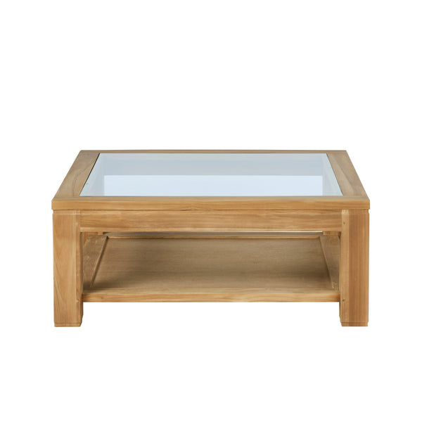 Table basse vitrée en bois de teck 80 BADÈTE, naturel