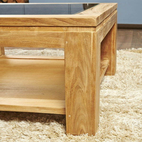Table basse vitrée en bois de teck 80 BADÈTE, naturel