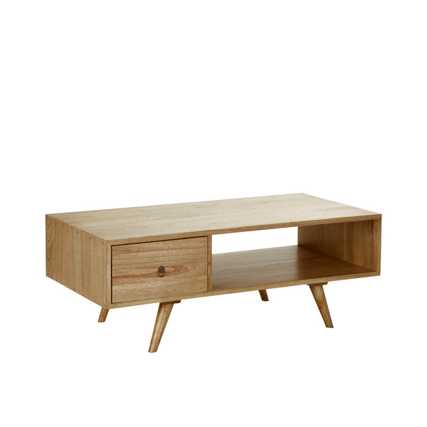 Table basse en bois de mindy avec tiroir 120 ISABY, naturel