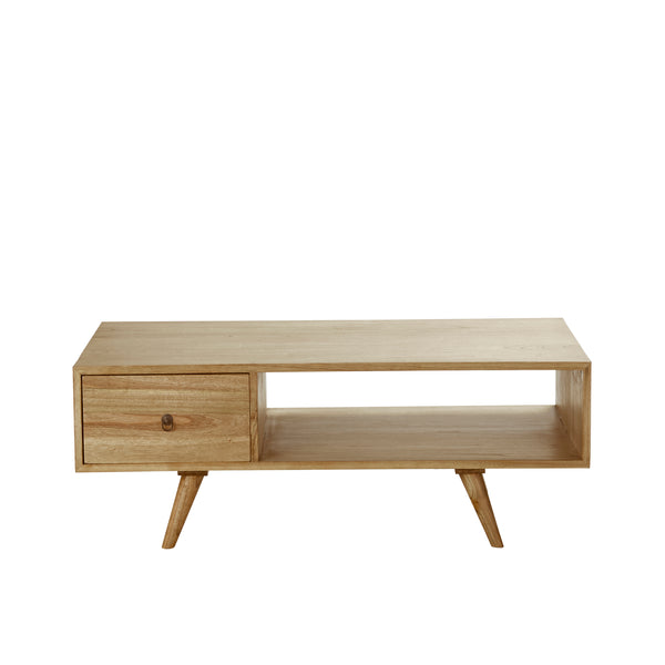 Table basse en bois de mindy avec tiroir 120 ISABY, naturel