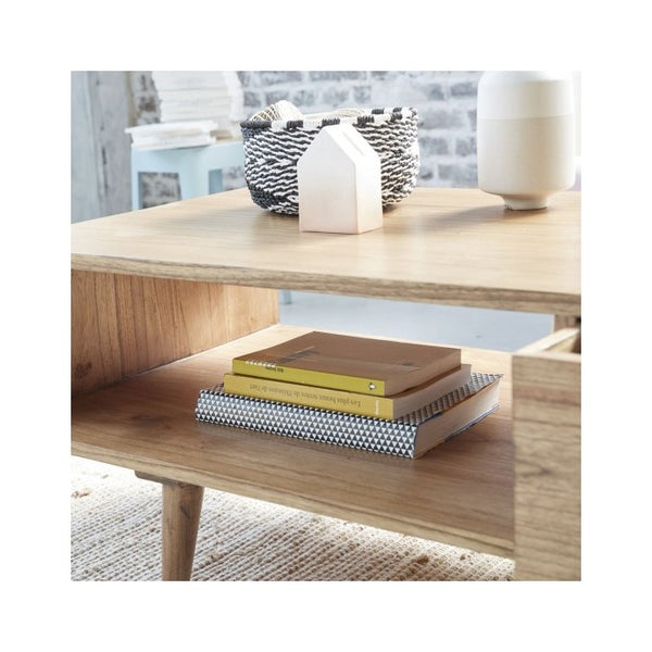 Table basse en bois de mindy avec tiroir 120 ISABY, naturel