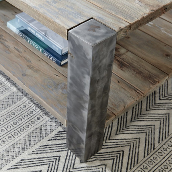 Table basse en bois de pin recyclé et métal 140 IROY, gris