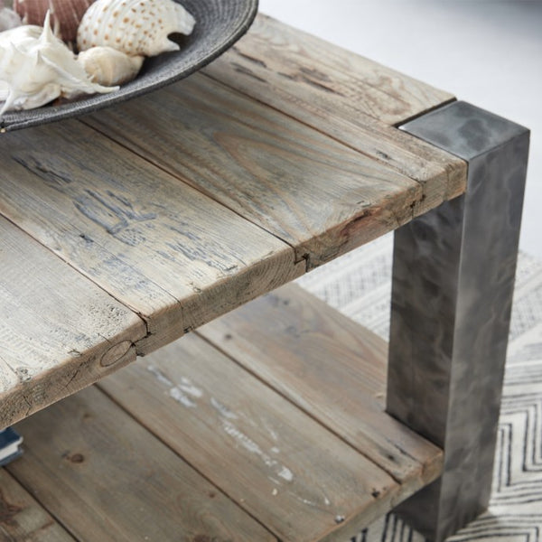 Table basse en bois de pin recyclé et métal 140 IROY, gris
