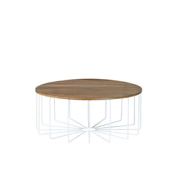 Table basse ronde en bois de teck 100 naturelle ROY, blanc