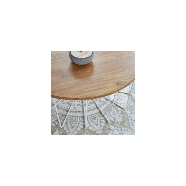 Table basse ronde en bois de teck 100 naturelle ROY, blanc